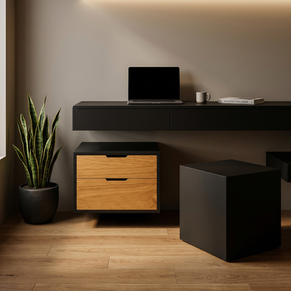 Floating Office Box with double drawers & sharp corners