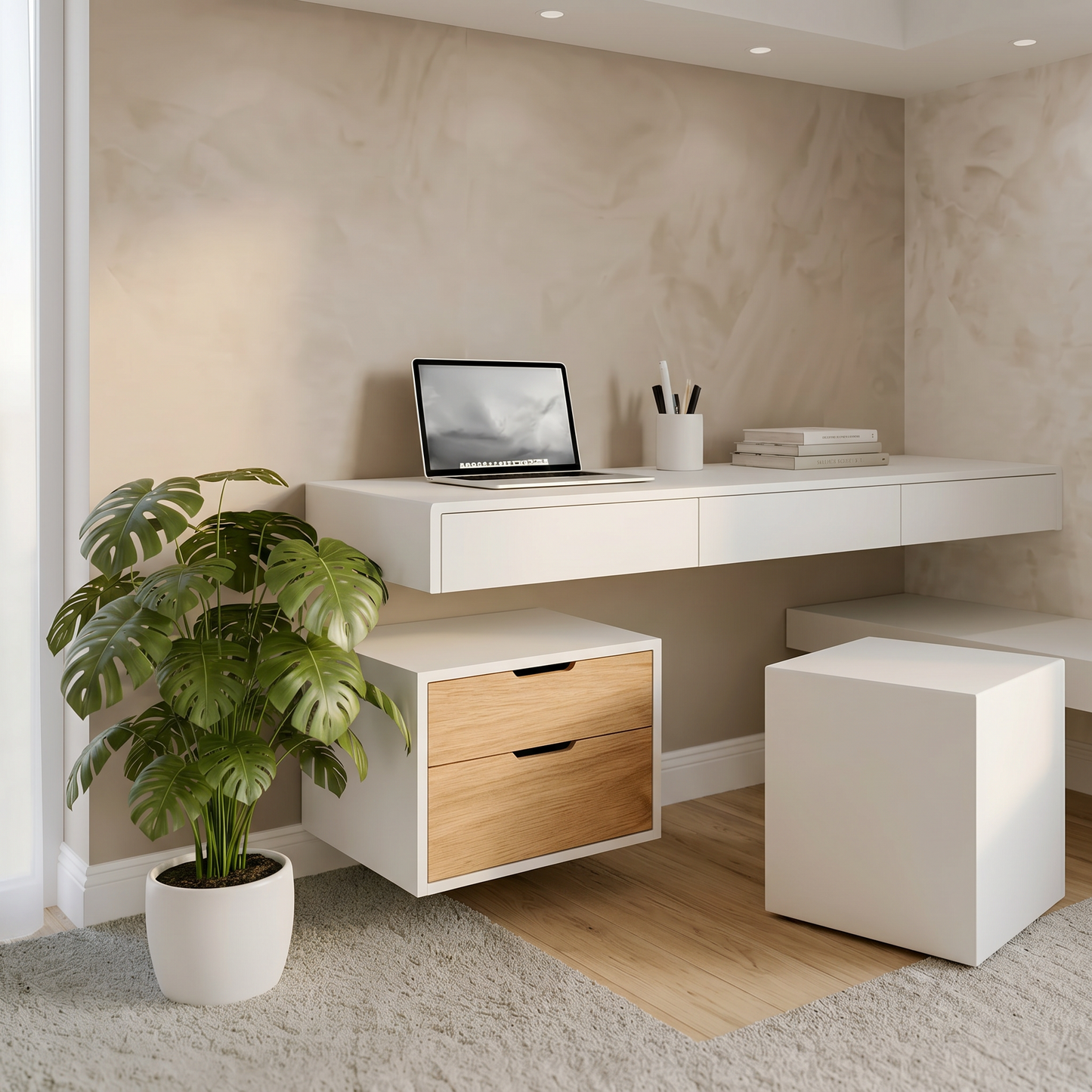 Floating Office Box with double drawers & sharp corners