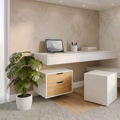 Floating Office Box with double drawers & sharp corners